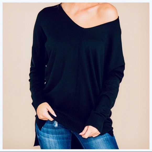 ShopEvelynne Sweaters - CHIC HIGH LOW V NECK VISCOSE BLEND SWEATER